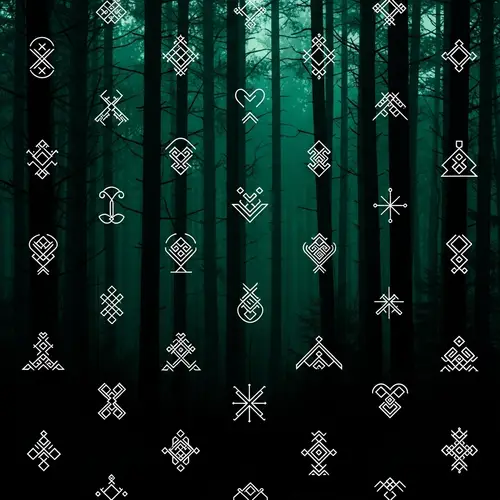 Slavic Artistry Wallpaper: Dark Forest with Traditional Symbols
