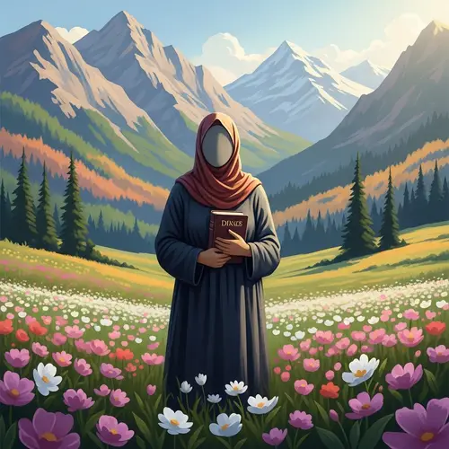Serene Landscape with Bible Holder amidst Colorful Flowers