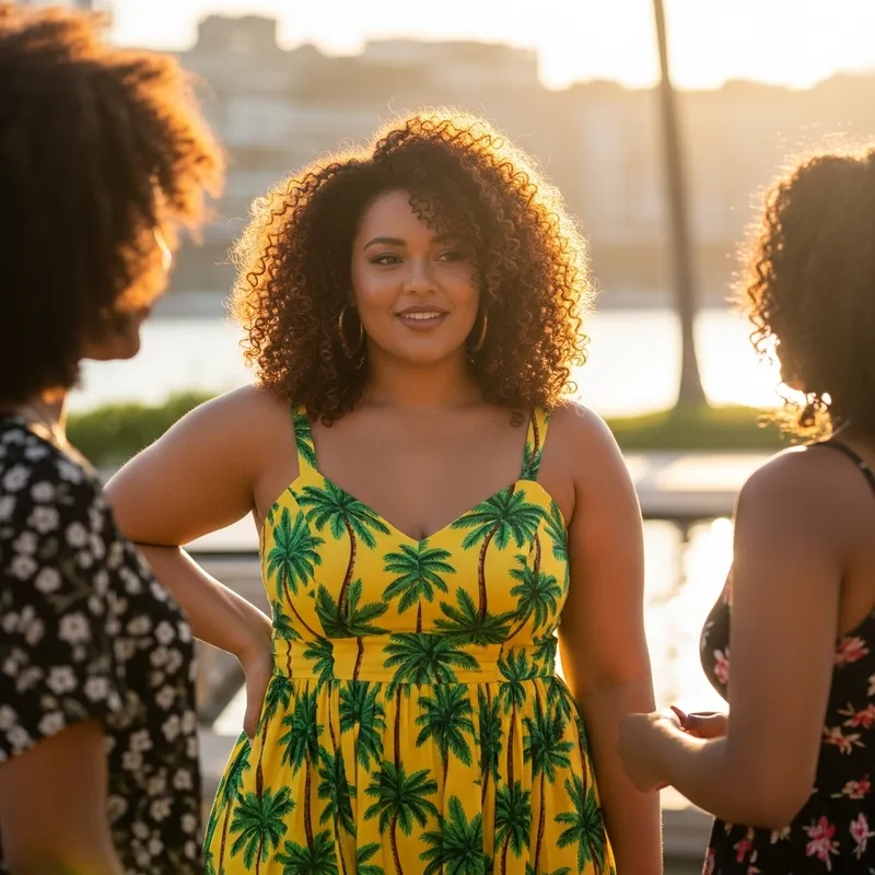 Big Batty Gyal in Vibrant Sundress | Heartwarming Caribbean Scene