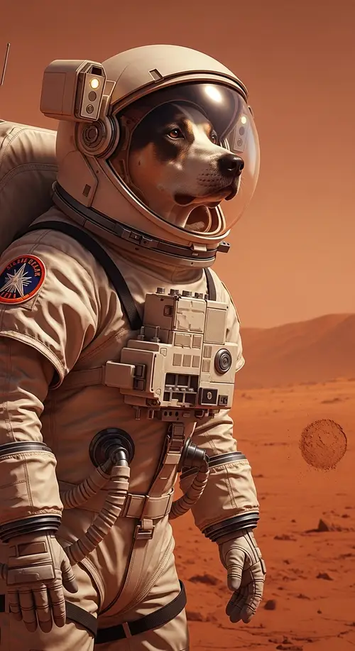 Brave Canine Astronaut in Durable Space Suit on Martian Mission