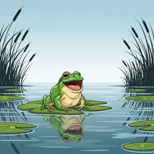 Laughing Frog on a Lilypad - Serene Pond Scene