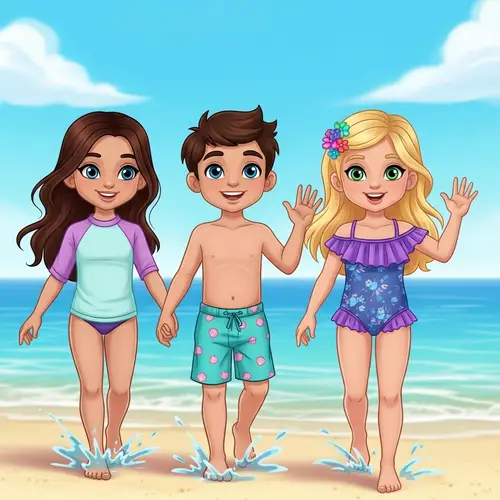 Cartoon Children Leaving Beach | Fun Illustration
