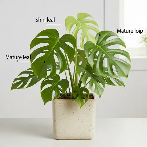 Monstera Deliciosa: Swiss Cheese Plant in Beige Ceramic Pot