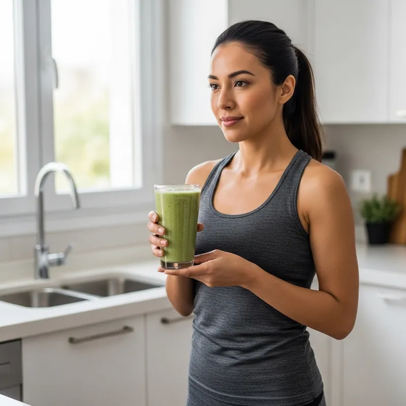 Healthy Lifestyle: Hispanic Woman Drinking Protein Shake
