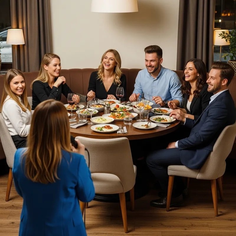 Warm Dinner Gathering with Caucasian Friends | Cozy Restaurant Laughter