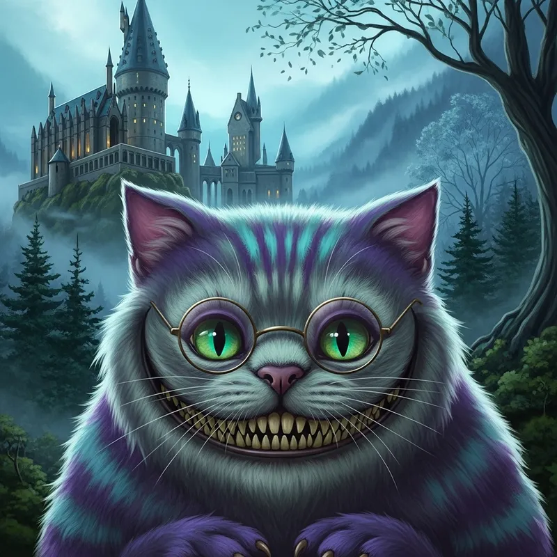 Cheshire Cat in Harry Potter World with Glasses