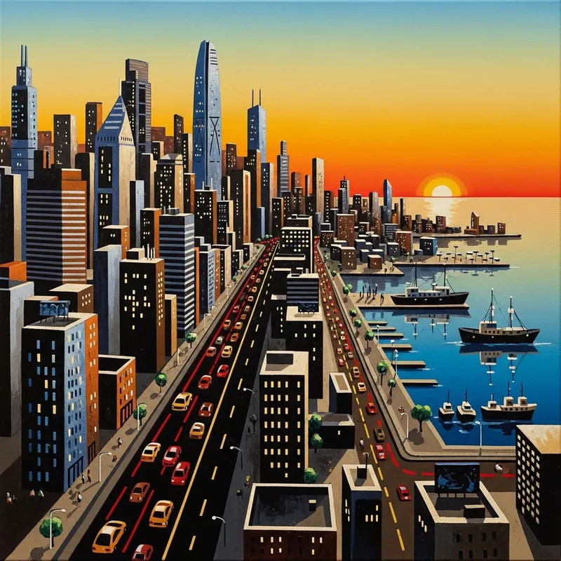 Vibrant Cityscape Art: A Radiant Urban Scene
