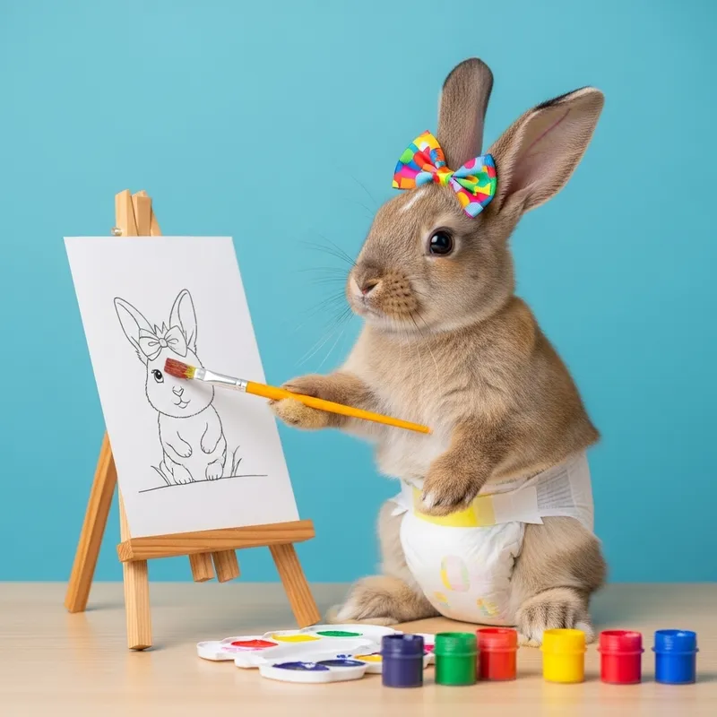 Adorable Baby Rabbit Painting a Masterpiece
