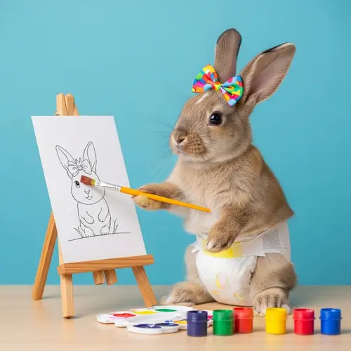 Sweet Baby Rabbit in Hairbow & Diaper Painting Cute Picture