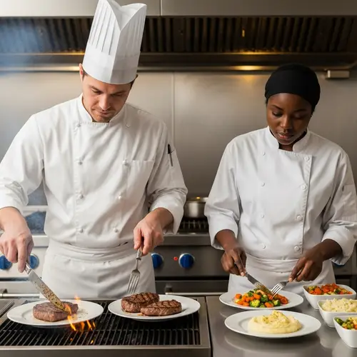 Professional Chef Cooking Delectable Steak Plates in Modern Kitchen