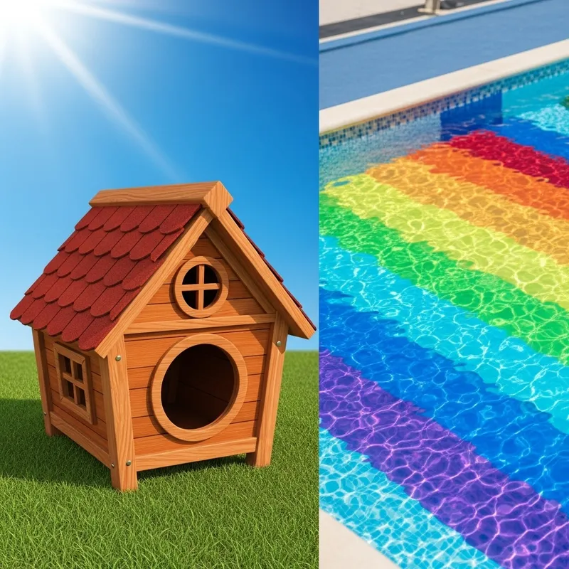 Vibrant Dog House and Rainbow Pool Outdoors