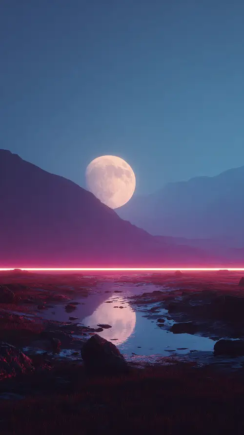 Surreal Landscape with Neon Moonlight