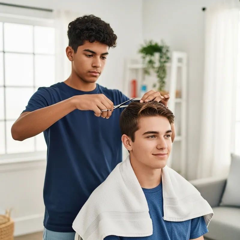 Teenage Boys Haircutting: Two Boys Bonding Over Hairdressing Teenage Boys Haircutting: Two Boys Bonding Over Hairdressing