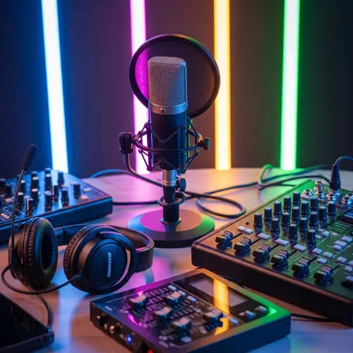 Futuristic Podcasting Equipment with Neon Lights
