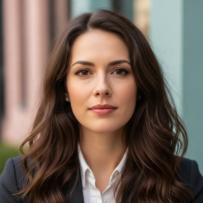 Woman in Her 30s with Brown Wavy Hair - Serene Portrait Woman in Her 30s with Brown Wavy Hair - Serene Portrait