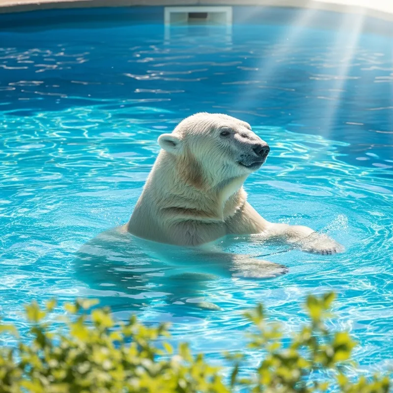 Playful Polar Bear Enjoying Sunny Pool