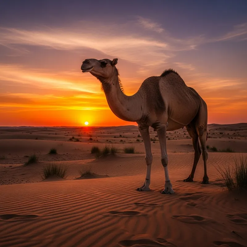 Detailed Camel Illustration in Natural Desert Habitat