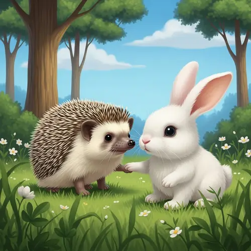 Joyful Hedgehog and Bunny Play in a Lush Meadow