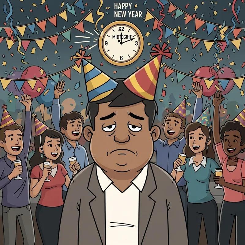 Sad New Year Art - Humor and Celebration with Deflated South Asian Character