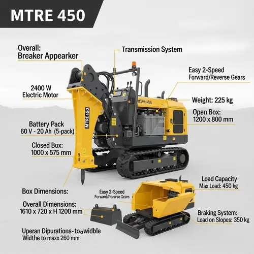 MTRE 450 Breaker: Electric 2400W Motor, 60V Battery, 2 Gears
