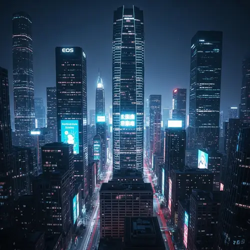 Futuristic Cityscape with Neon Skyscrapers - Grandeur Captured in Hyper-Realistic Style