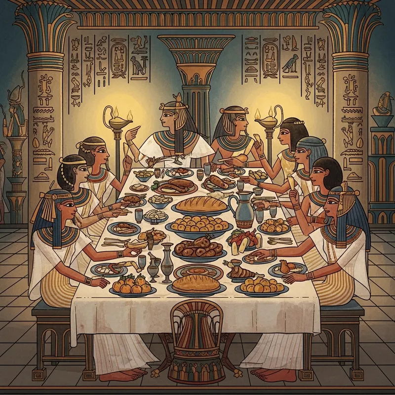 Stylized Ancient Egyptian Banquet Illustration