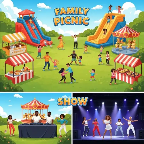 Family Picnic on Large Grassy Field | Fun Attractions for Kids