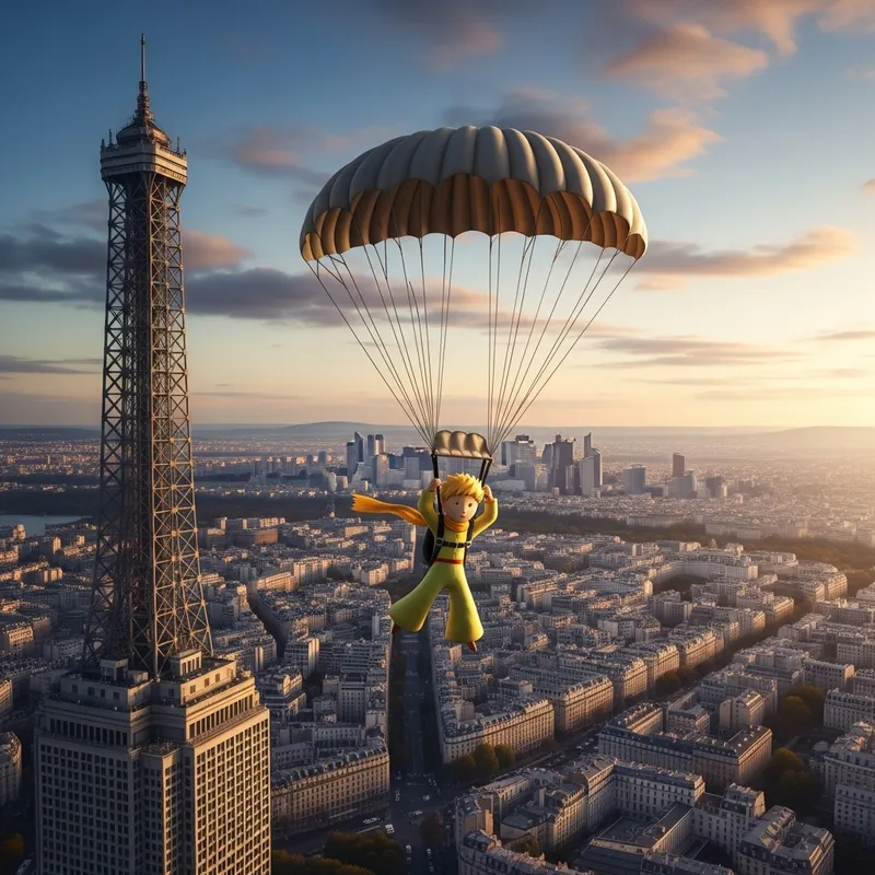 Le Petit Prince Parachuting from Montparnasse Tower in Paris