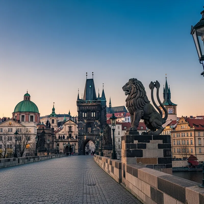 Cyberpunk Lion: Majestic Prague Cityscape with Two Tails Cyberpunk Lion: Majestic Prague Cityscape with Two Tails