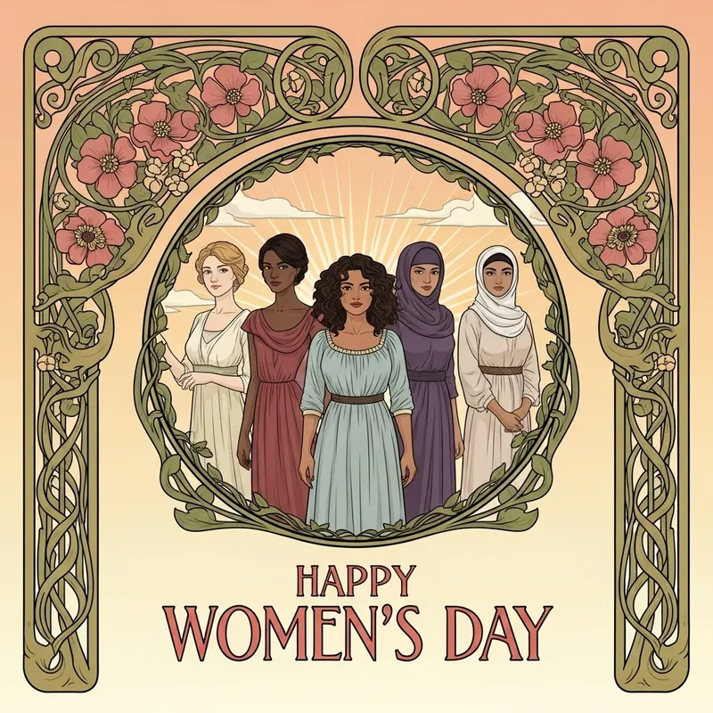 Creative Art Nouveau Women's Day Invitation Illustration