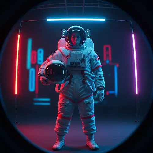 Fearless Astronaut in Vibrant Neon Space Scene