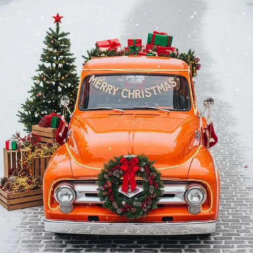 Vintage Christmas Truck in Vibrant Orange Color