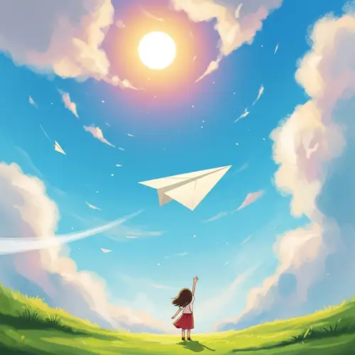 Whimsical Paper Airplane in Colorful Sky Art