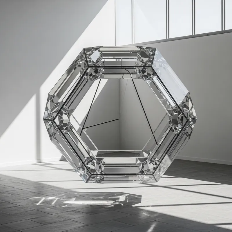 Futuristic Glass Icosahedron Installation | Geometric Art