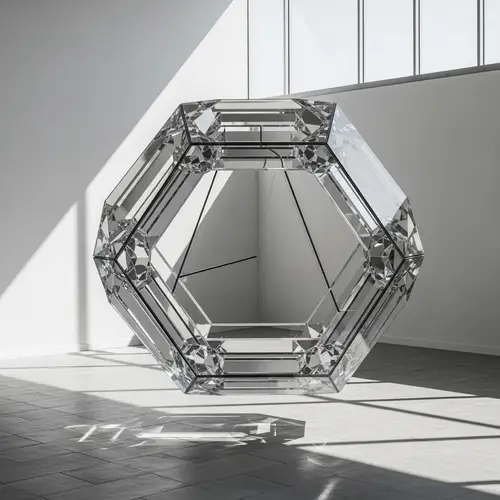Transparent Glass Icosahedron in Open Space | Geometric Art