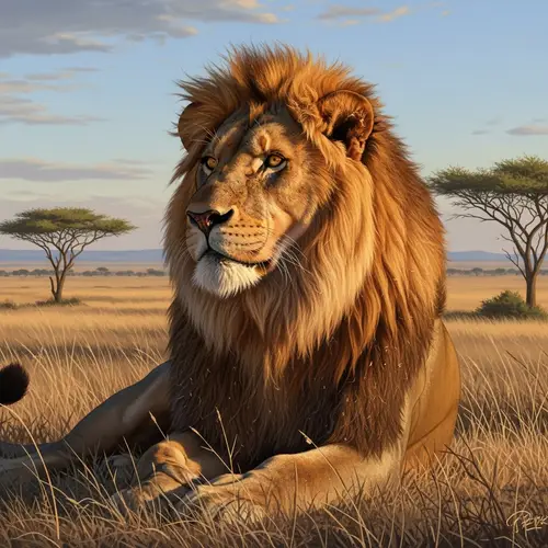Majestic Adult Lion in African Plains | Wildlife Art