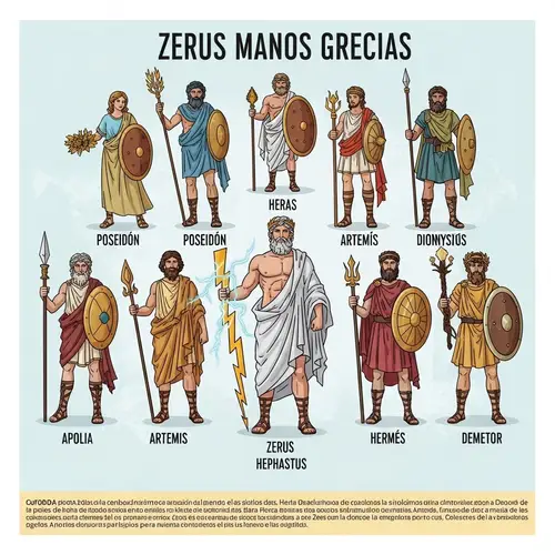 Greek Gods Infographic: Detailed Representation in Spanish