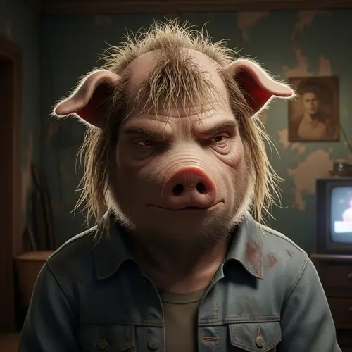 Humanoid Pig with Awful Hair - Surreal Creatures