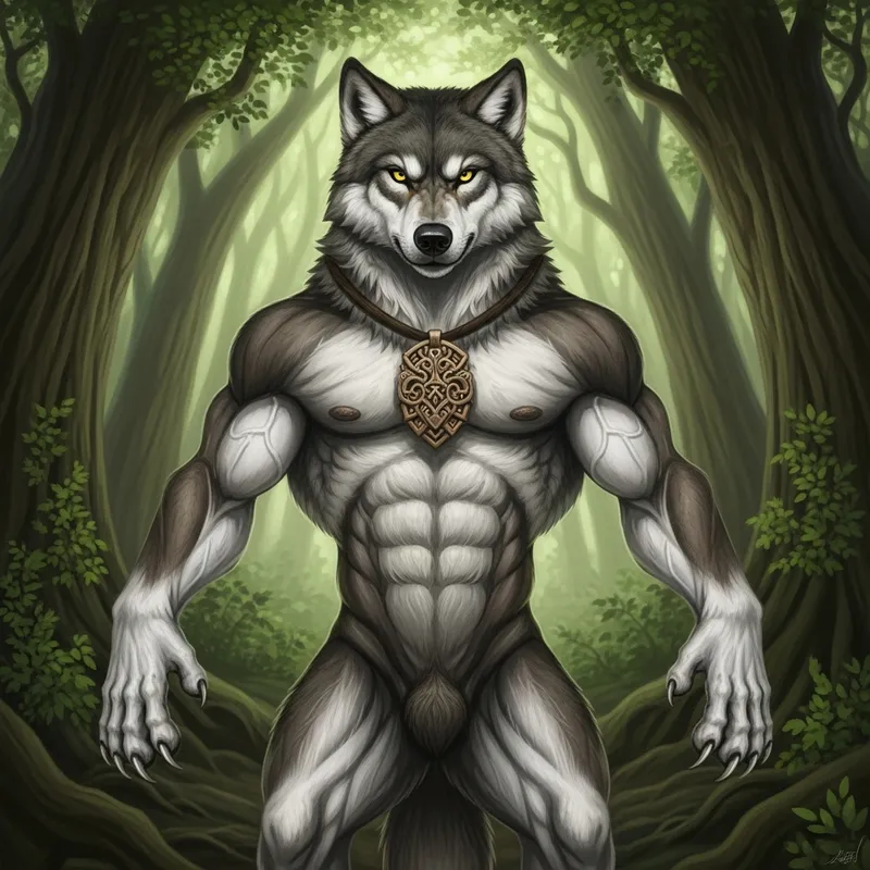 Muscular Wolf in Enchanting Forest - Majestic Wildlife Image Muscular Wolf in Enchanting Forest - Majestic Wildlife Image