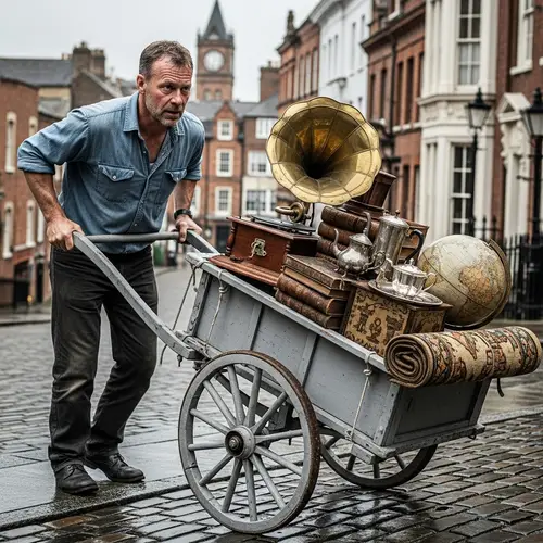 Vintage Handcart Scene with a Courageous Man