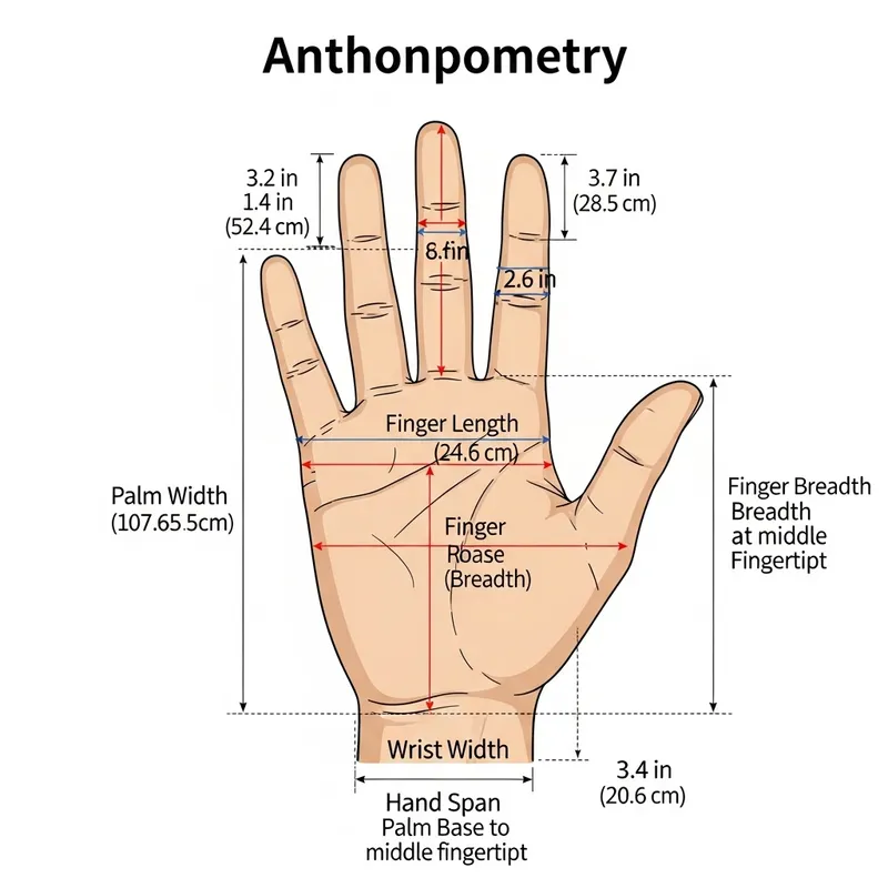 Hand Anthropometry: Detailed Measurements in Inches & cm