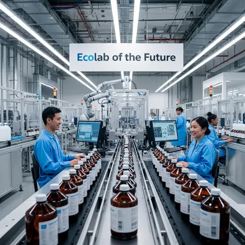 Futuristic Factory Production Line with Autonomous Robots and Eco-Friendly Processes