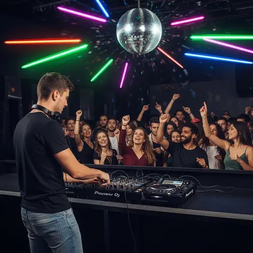 Vibrant Night Scene at Music Club with Diverse Crowd Dancing