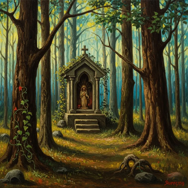 Mystical Forest Temple with Enchanting Creatures - Salvador Dali Art