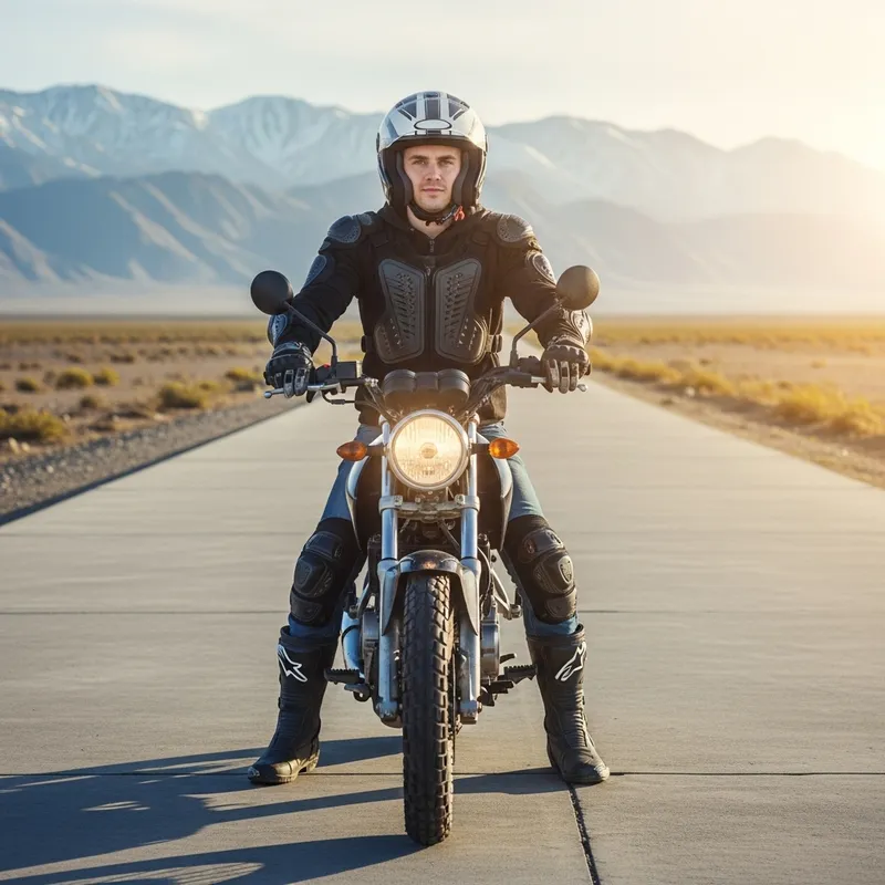 Exciting Adventure: Young Boy on Motorbike with Mountain View