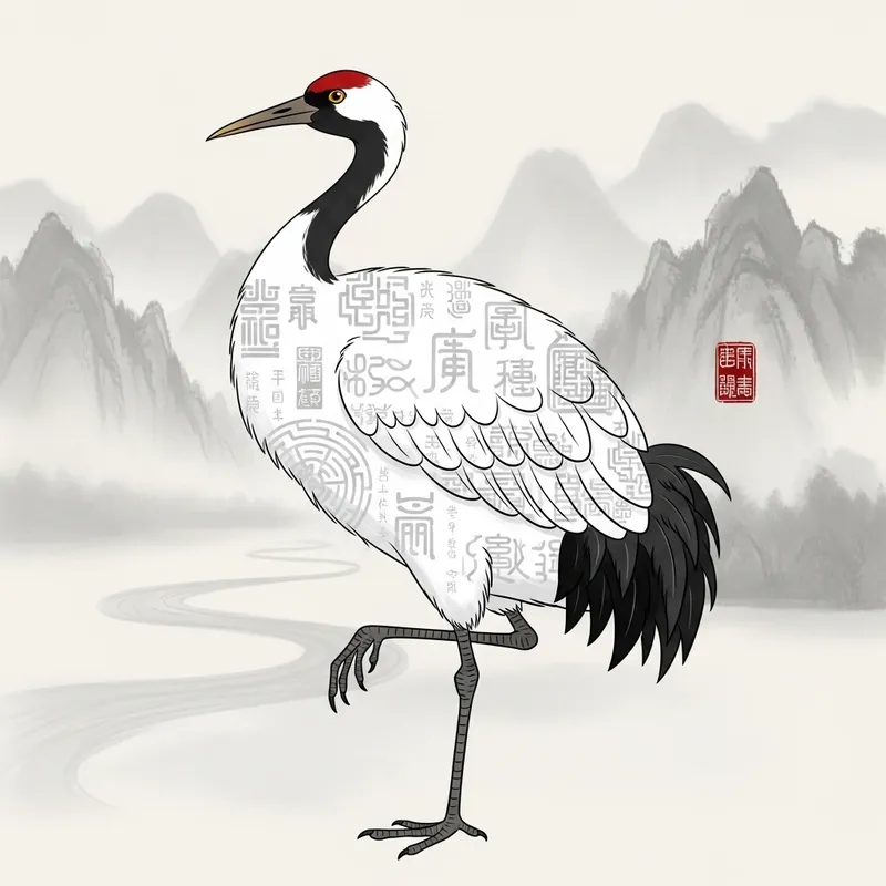 Chubby Crane with Ba Culture Inspired Feather Patterns