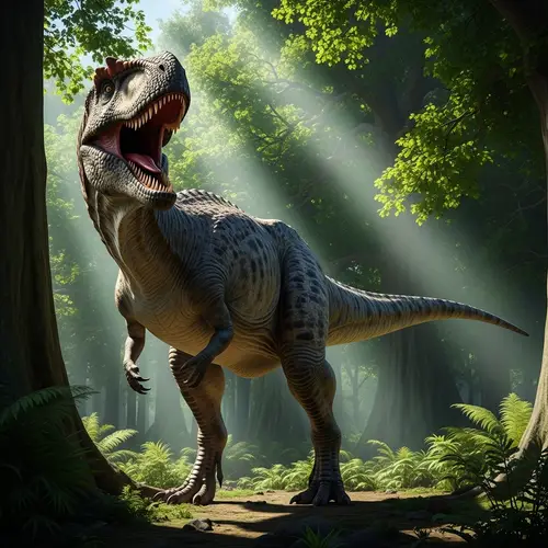 Majestic Dinosaur Roaring in Prehistoric Jungle