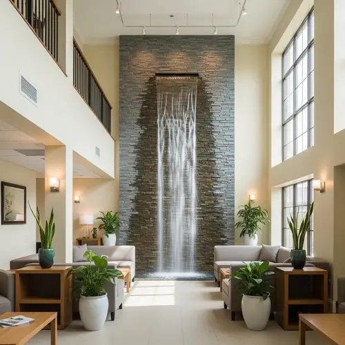 Contemporary Room with Floor-to-Ceiling Waterfall
