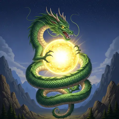 Majestic Dragon Coiled Around Shining Ball | Fantasy Scene