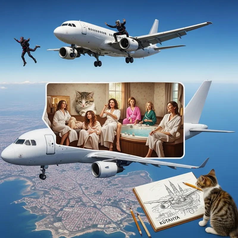 Enthralling Skydiver Moment | Mischievous Feline Artwork in Mid-Air